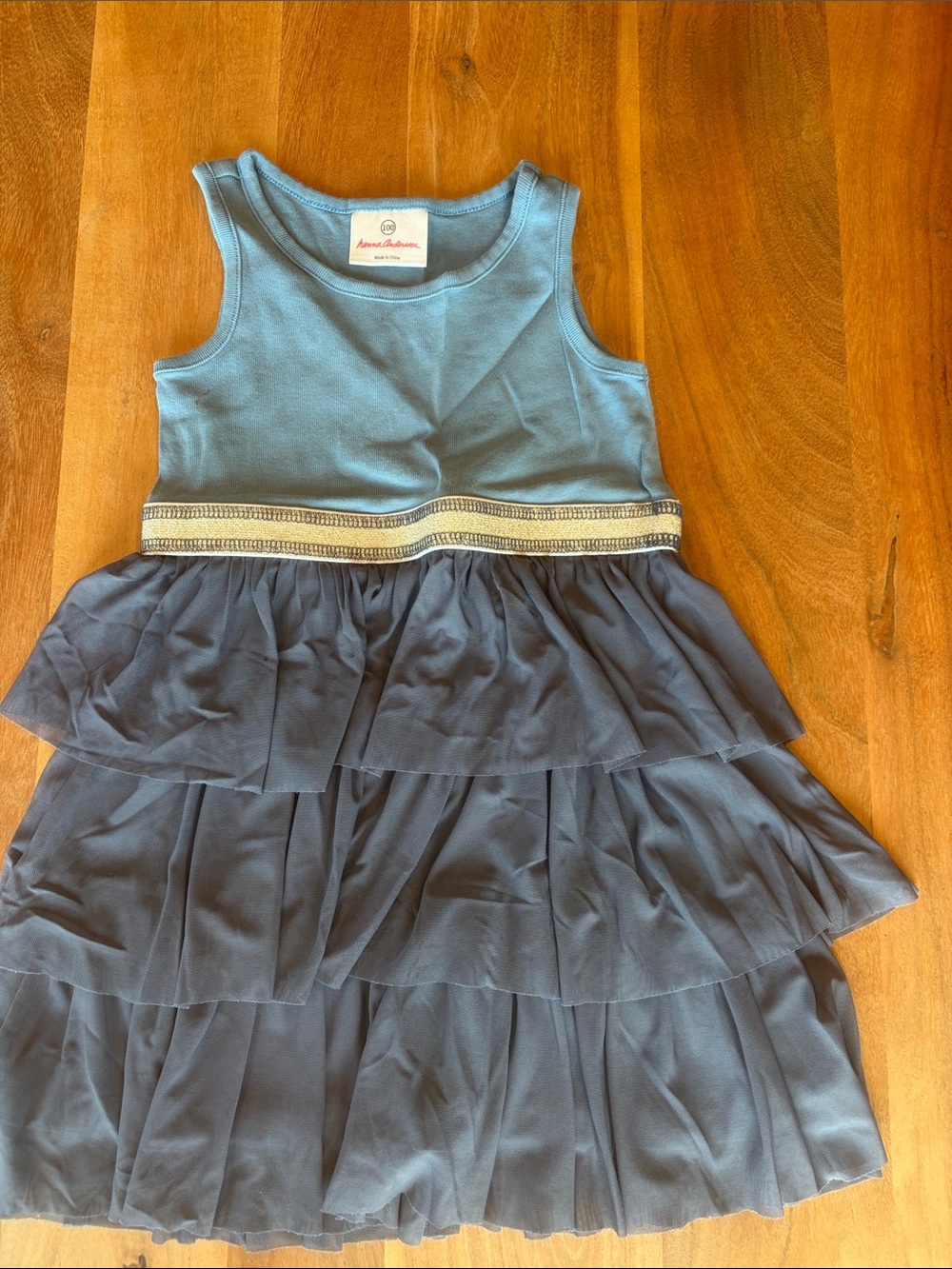 Hanna Andersson Blue Tiered Ruffle Dress with Shimmer Waistband